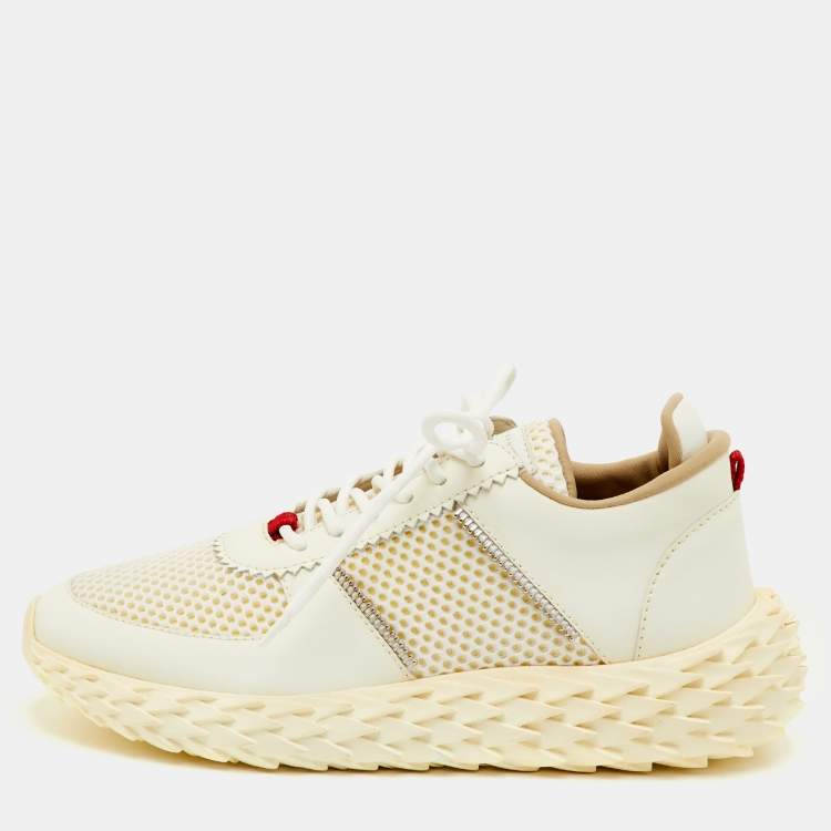 مملوكة مسبقًا Giuseppe Zanotti Urchin Size 42 Off White Leather and Mesh Low Top Sneakers