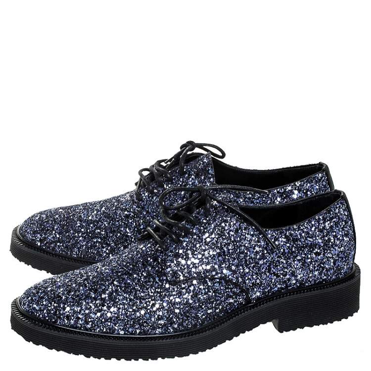 Pre Owned Giuseppe Zanotti Two Tone Coarse Glitter Tyson Derby Size 42.5