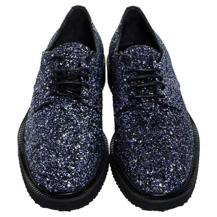Pre Owned Giuseppe Zanotti Two Tone Coarse Glitter Tyson Derby Size 42.5