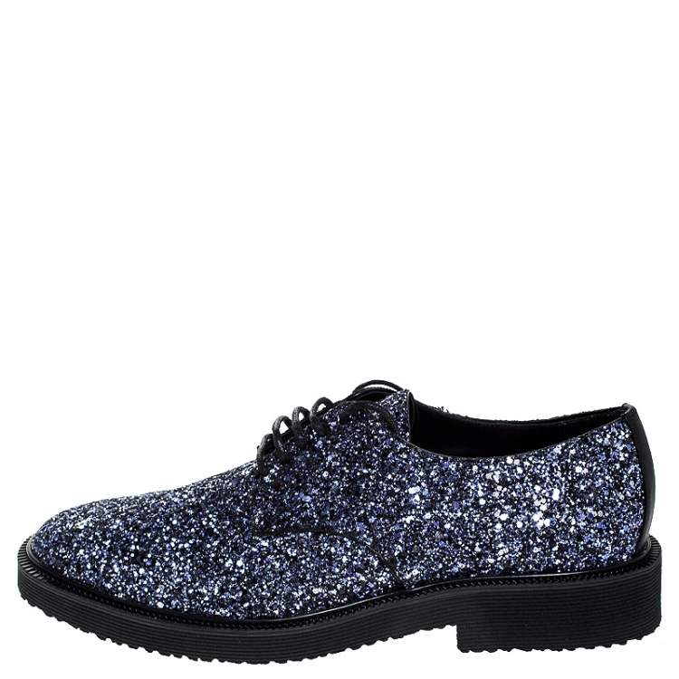 Pre Owned Giuseppe Zanotti Two Tone Coarse Glitter Tyson Derby Size 42.5