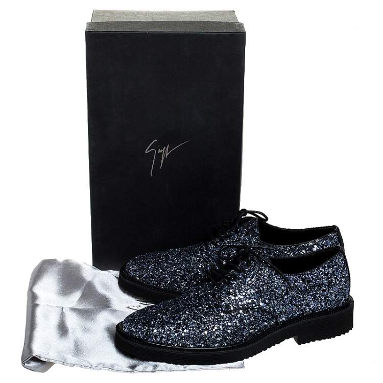 Pre Owned Giuseppe Zanotti Two Tone Coarse Glitter Tyson Derby Size 42.5