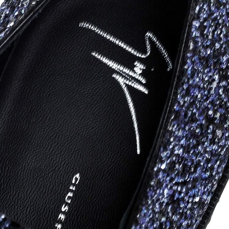 Pre Owned Giuseppe Zanotti Two Tone Coarse Glitter Tyson Derby Size 42.5
