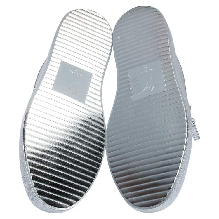 Pre Owned Giuseppe Zanotti Silver Patent Leather Double Zip Low Top Platform Sneakers Size 45