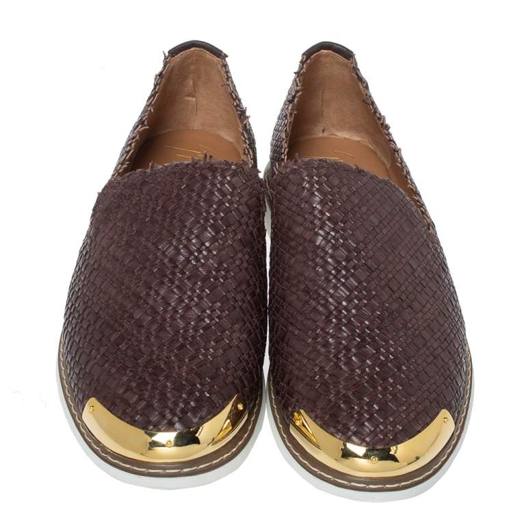 مملوكة مسبقًا Giuseppe Zanotti Brown Woven Leather Slip On Sneakers Size 46