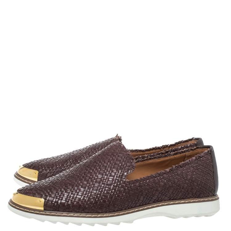 مملوكة مسبقًا Giuseppe Zanotti Brown Woven Leather Slip On Sneakers Size 46
