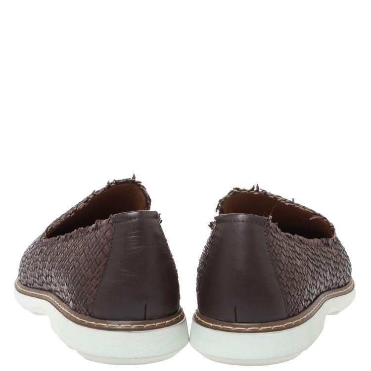 مملوكة مسبقًا Giuseppe Zanotti Brown Woven Leather Slip On Sneakers Size 46