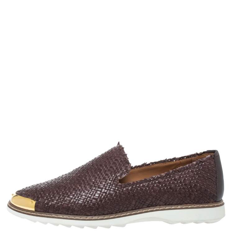 مملوكة مسبقًا Giuseppe Zanotti Brown Woven Leather Slip On Sneakers Size 46