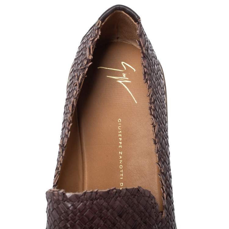 مملوكة مسبقًا Giuseppe Zanotti Brown Woven Leather Slip On Sneakers Size 46