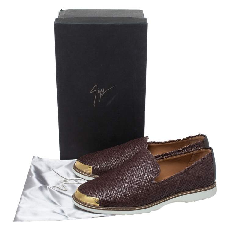 مملوكة مسبقًا Giuseppe Zanotti Brown Woven Leather Slip On Sneakers Size 46