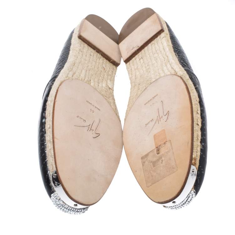 Pre Owned Giuseppe Zanotti Black Croc Embossed Leather Espadrille Flats Size 44
