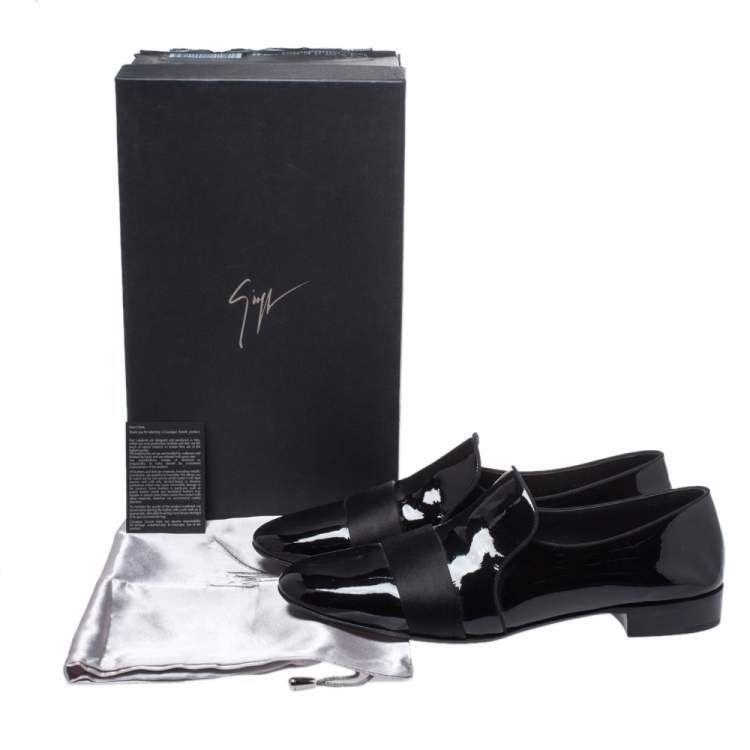 Pre Owned Giuseppe Zanotti Black Patent Leather Cummerbund Slip On Loafers Size 44