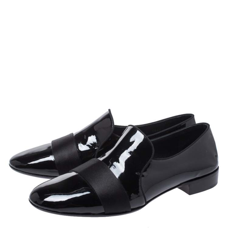 Pre Owned Giuseppe Zanotti Black Patent Leather Cummerbund Slip On Loafers Size 44