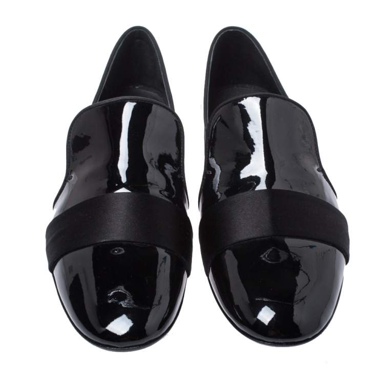 Pre Owned Giuseppe Zanotti Black Patent Leather Cummerbund Slip On Loafers Size 44