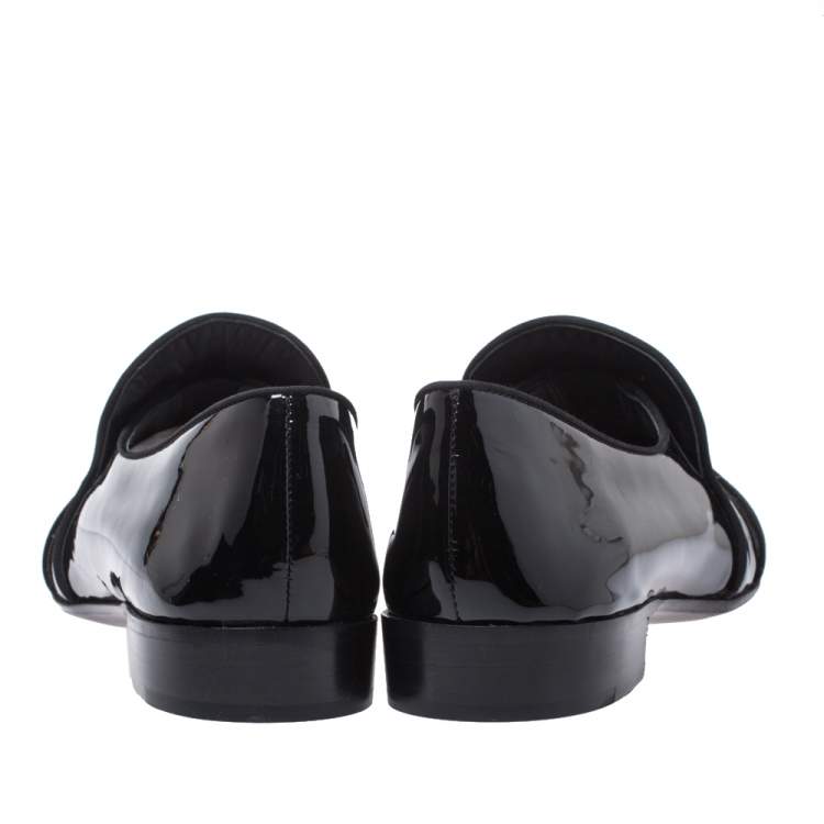 Pre Owned Giuseppe Zanotti Black Patent Leather Cummerbund Slip On Loafers Size 44