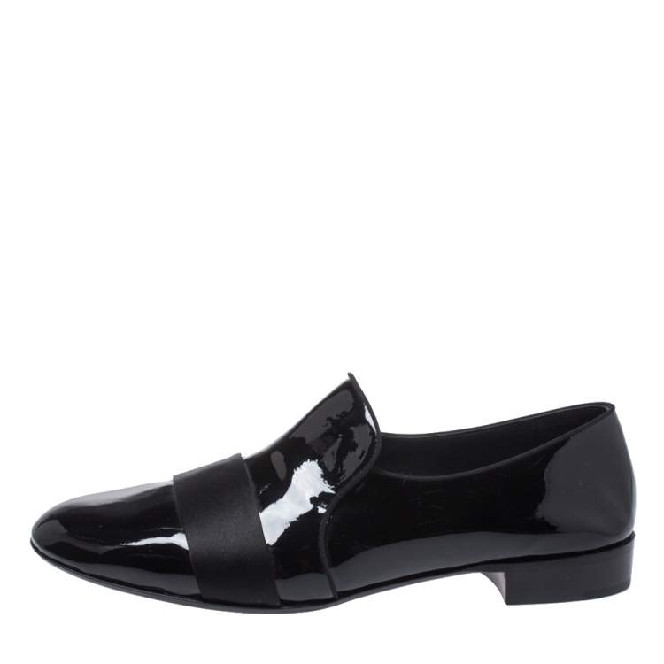 Pre Owned Giuseppe Zanotti Black Patent Leather Cummerbund Slip On Loafers Size 44