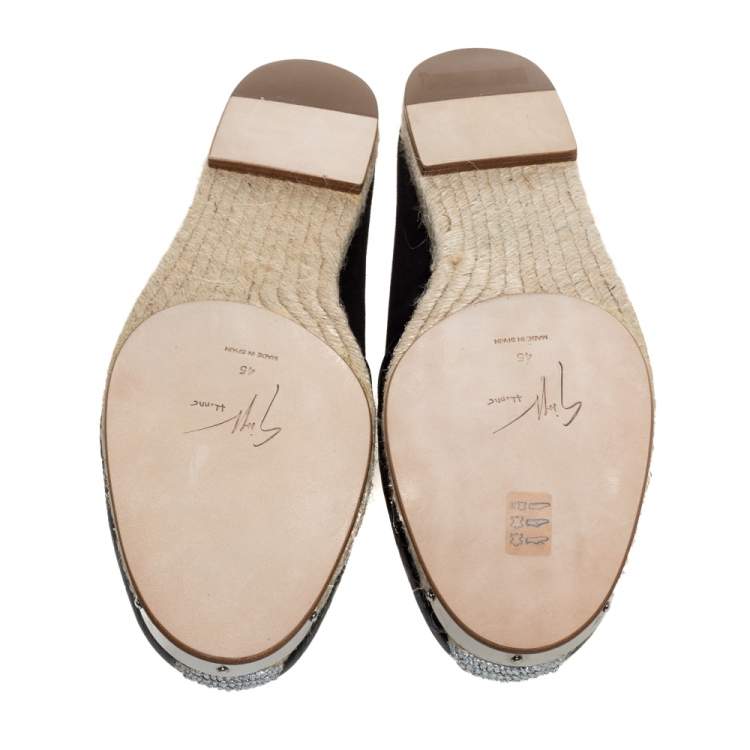 Pre Owned Giuseppe Zanotti Black Croc Embossed Leather and Suede Espadrille Flats Size 45