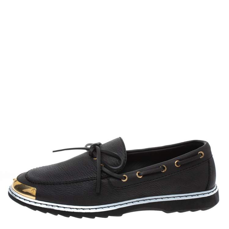 Pre Owned Giuseppe Zanotti Black Leather Kevin Bow Slip On Loafers Size 44