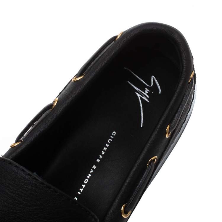 Pre Owned Giuseppe Zanotti Black Leather Kevin Bow Slip On Loafers Size 44
