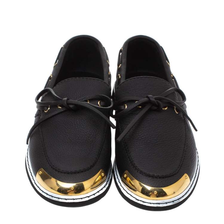 Pre Owned Giuseppe Zanotti Black Leather Kevin Bow Slip On Loafers Size 44