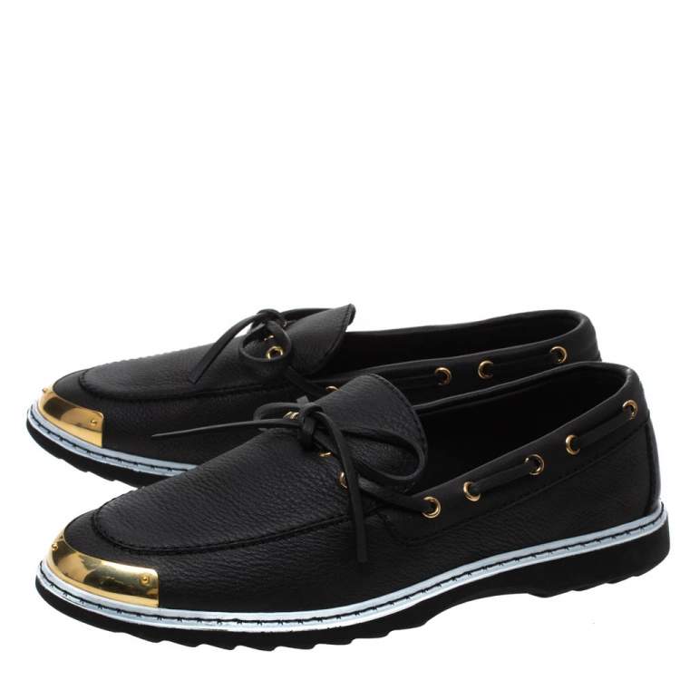 Pre Owned Giuseppe Zanotti Black Leather Kevin Bow Slip On Loafers Size 44