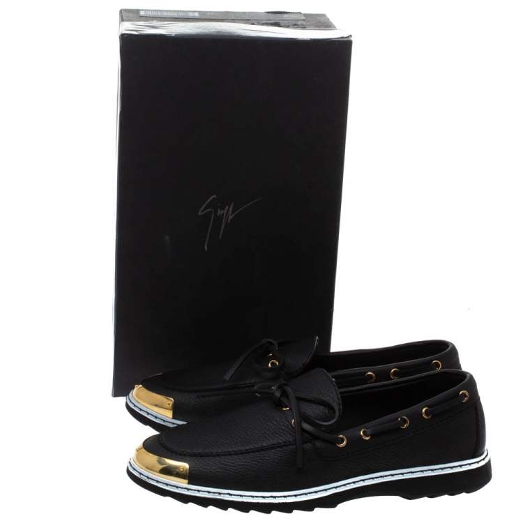 Pre Owned Giuseppe Zanotti Black Leather Kevin Bow Slip On Loafers Size 44