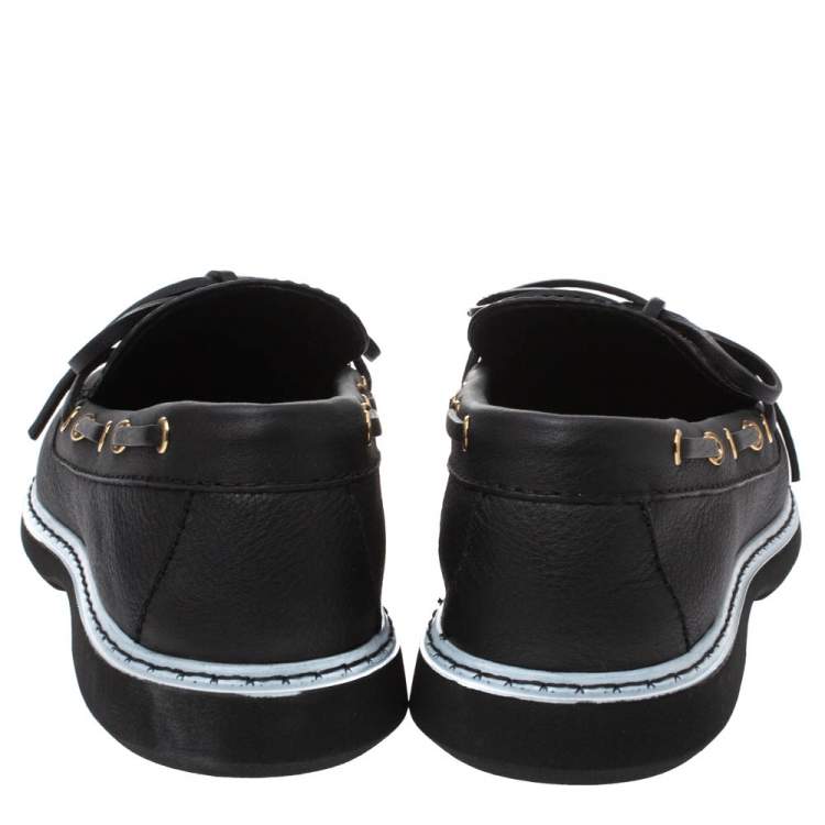 Pre Owned Giuseppe Zanotti Black Leather Kevin Bow Slip On Loafers Size 44