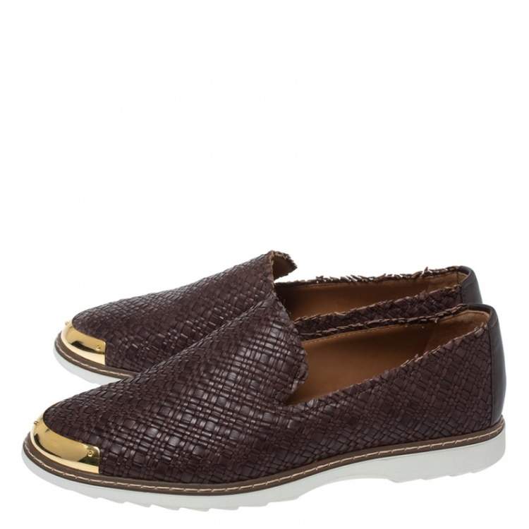 Pre Owned Giuseppe Zanotti Dark Brown Woven Leather Kevin Slip On Sneakers Size 44