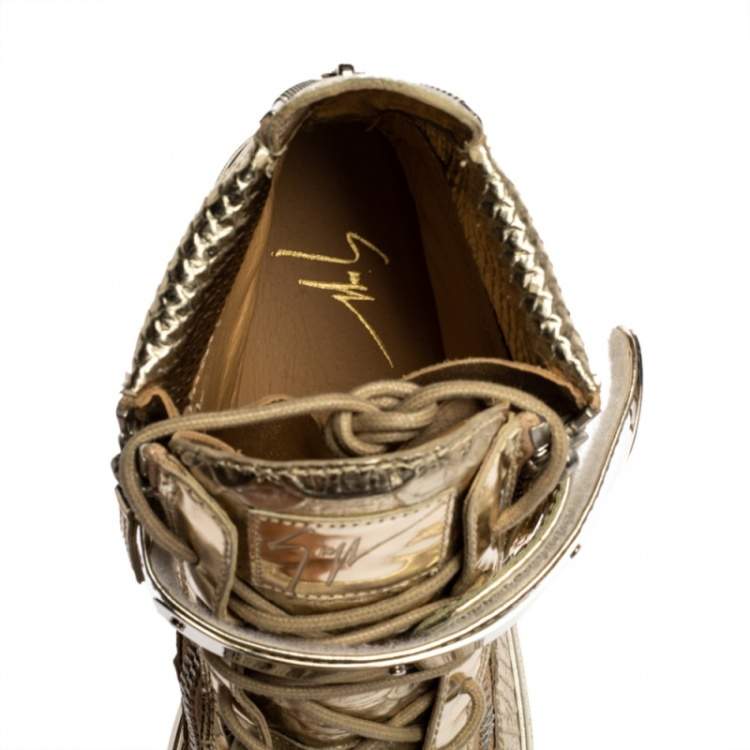 Pre Owned Giuseppe Zanotti Metallic Gold Python Embossed Leather Coby High Top Sneakers Size 41