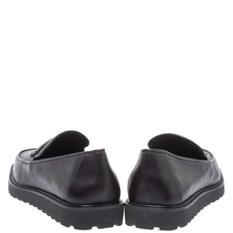 Pre Owned Giuseppe Zanotti Black Leather Crystal Embellished Slip On Loafers Size 42