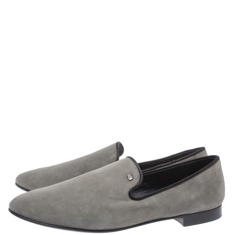 Pre Owned Giuseppe Zanotti Grey Suede Leather Slip On Smoking Slippers Size 44