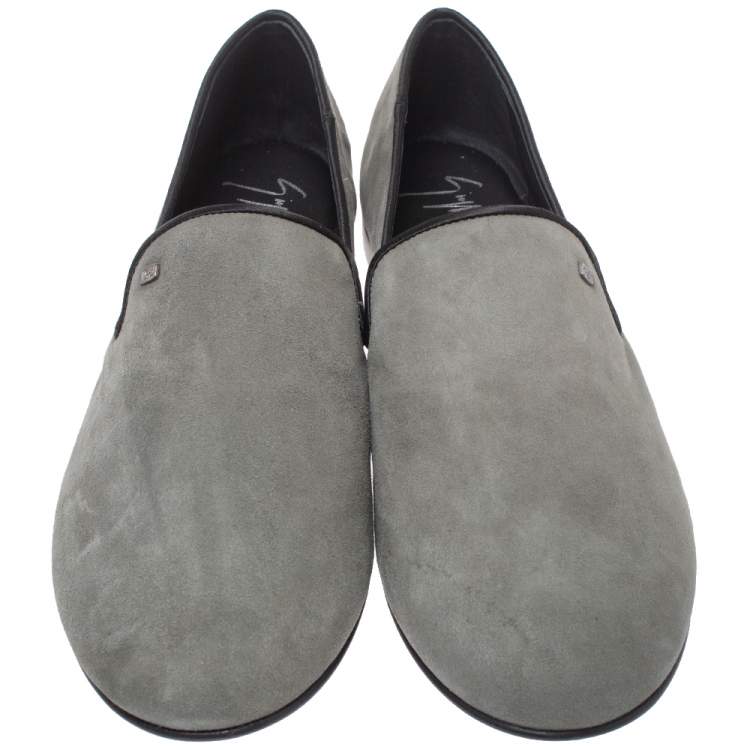 Pre Owned Giuseppe Zanotti Grey Suede Leather Slip On Smoking Slippers Size 44