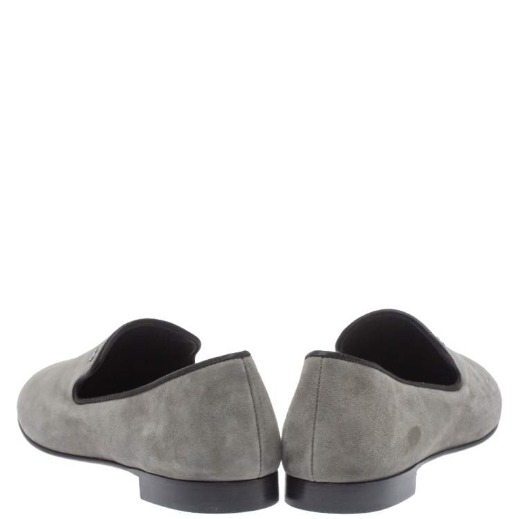 Pre Owned Giuseppe Zanotti Grey Suede Leather Slip On Smoking Slippers Size 44