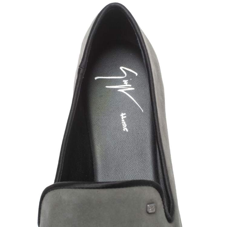Pre Owned Giuseppe Zanotti Grey Suede Leather Slip On Smoking Slippers Size 44