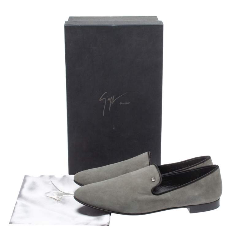 Pre Owned Giuseppe Zanotti Grey Suede Leather Slip On Smoking Slippers Size 44