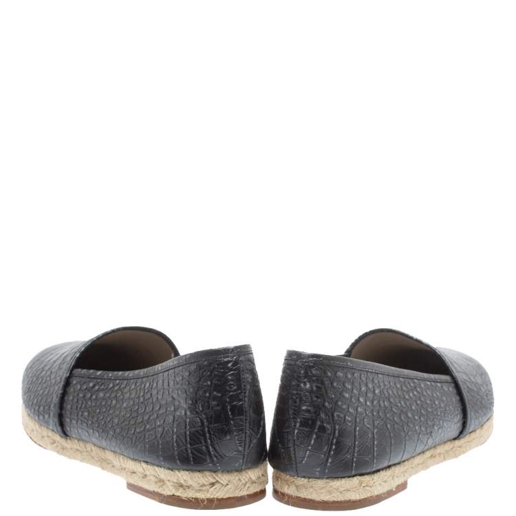 Pre Owned Giuseppe Zanotti Black Croc Embossed Leather Espadrille Slip On Loafers Size 45 