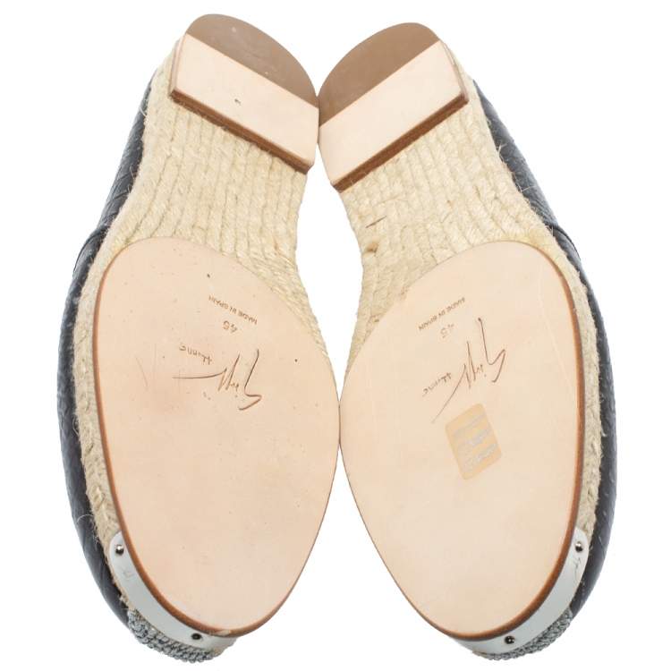 Pre Owned Giuseppe Zanotti Black Croc Embossed Leather Espadrille Slip On Loafers Size 45 