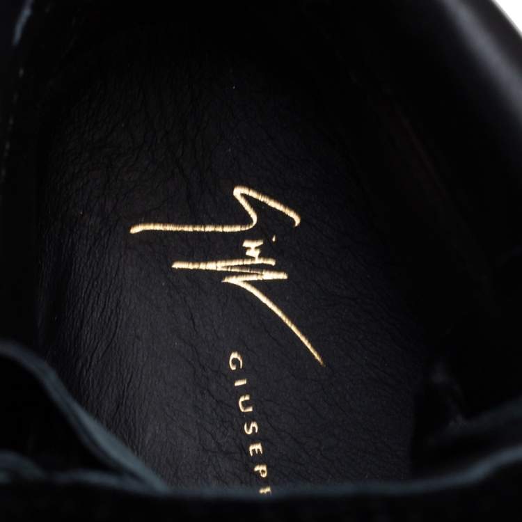 Pre Owned Giuseppe Zanotti Black Velvet And Patent Leather Coby High Top Sneakers Size 40