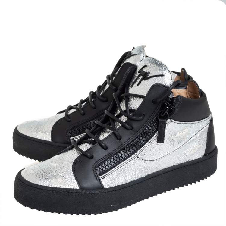 Pre Owned Giuseppe Zanotti Black/Silver Leather High Top Sneakers Size 40