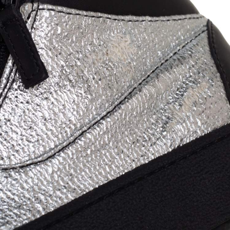 Pre Owned Giuseppe Zanotti Black/Silver Leather High Top Sneakers Size 40