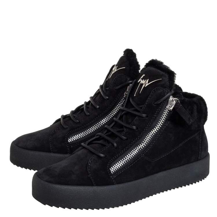 Pre Owned Giuseppe Zanotti Black Suede And Fur High Top Sneakers Size 40