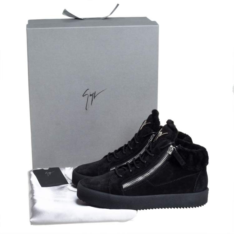 Pre Owned Giuseppe Zanotti Black Suede And Fur High Top Sneakers Size 40