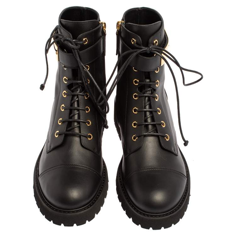 Pre Owned Giuseppe Zanotti Black Leather Kommando Combat Boots Size 40