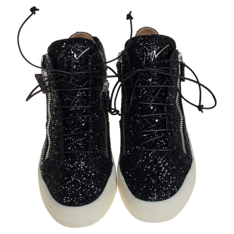 Pre Owned Giuseppe Zanotti Black Glitter High Top Sneakers Size 40
