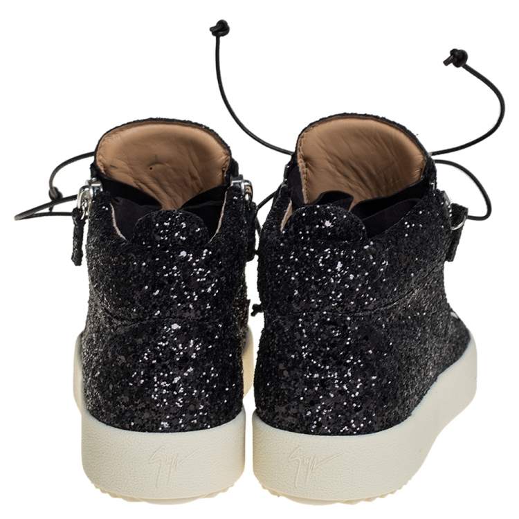Pre Owned Giuseppe Zanotti Black Glitter High Top Sneakers Size 40