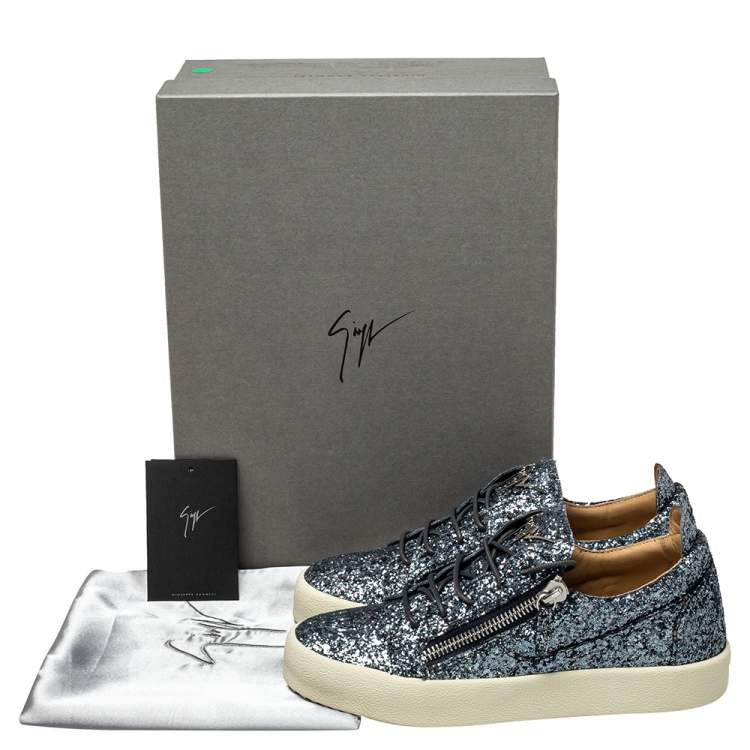 Pre Owned Giuseppe Zanotti Grey/Silver Glitter Low Top Sneakers Size 40