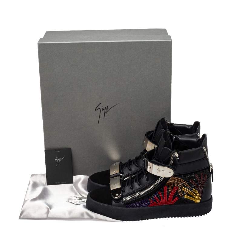 مملوكة مسبقًا Giuseppe Zanotti Black Suede And Leather Coby Crystal Embellished High Top Sneakers Size 40