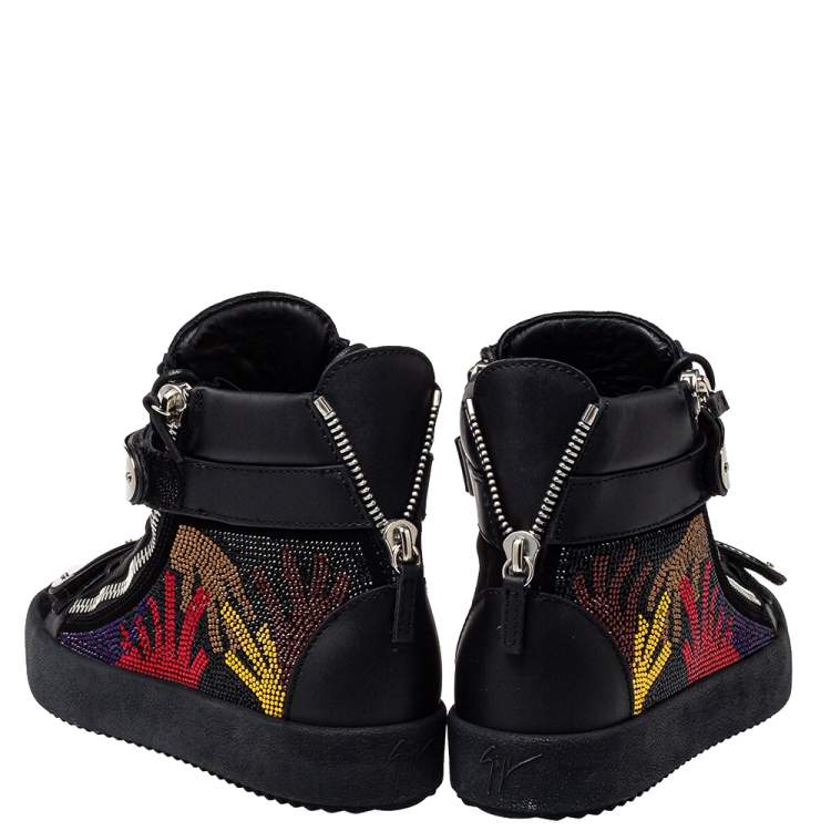 مملوكة مسبقًا Giuseppe Zanotti Black Suede And Leather Coby Crystal Embellished High Top Sneakers Size 40
