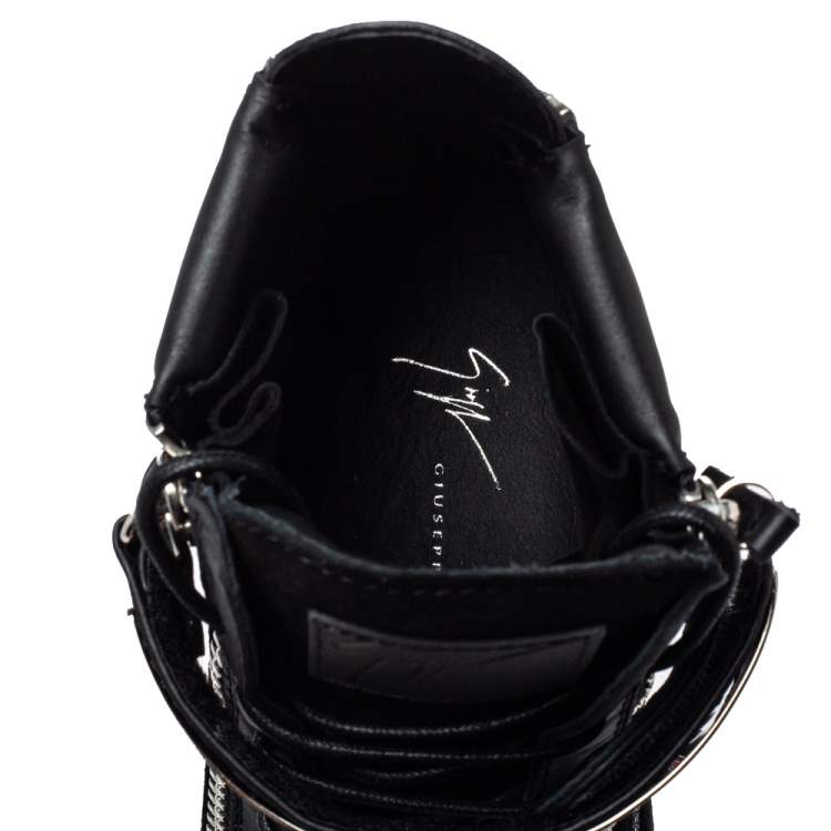 مملوكة مسبقًا Giuseppe Zanotti Black Suede And Leather Coby Crystal Embellished High Top Sneakers Size 40