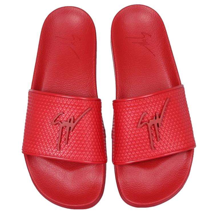 Pre Owned Giuseppe Zanotti Red geometric-print leather Brett Slider Sandals Size IT 42