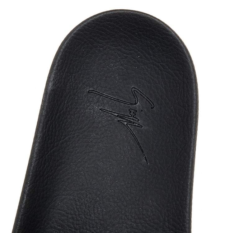 Pre Owned Giuseppe Zanotti Black/Red Brett Zip Leather Slides Size 45